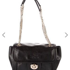 Coach Black Leather Shoulder Bag with Gold Chain